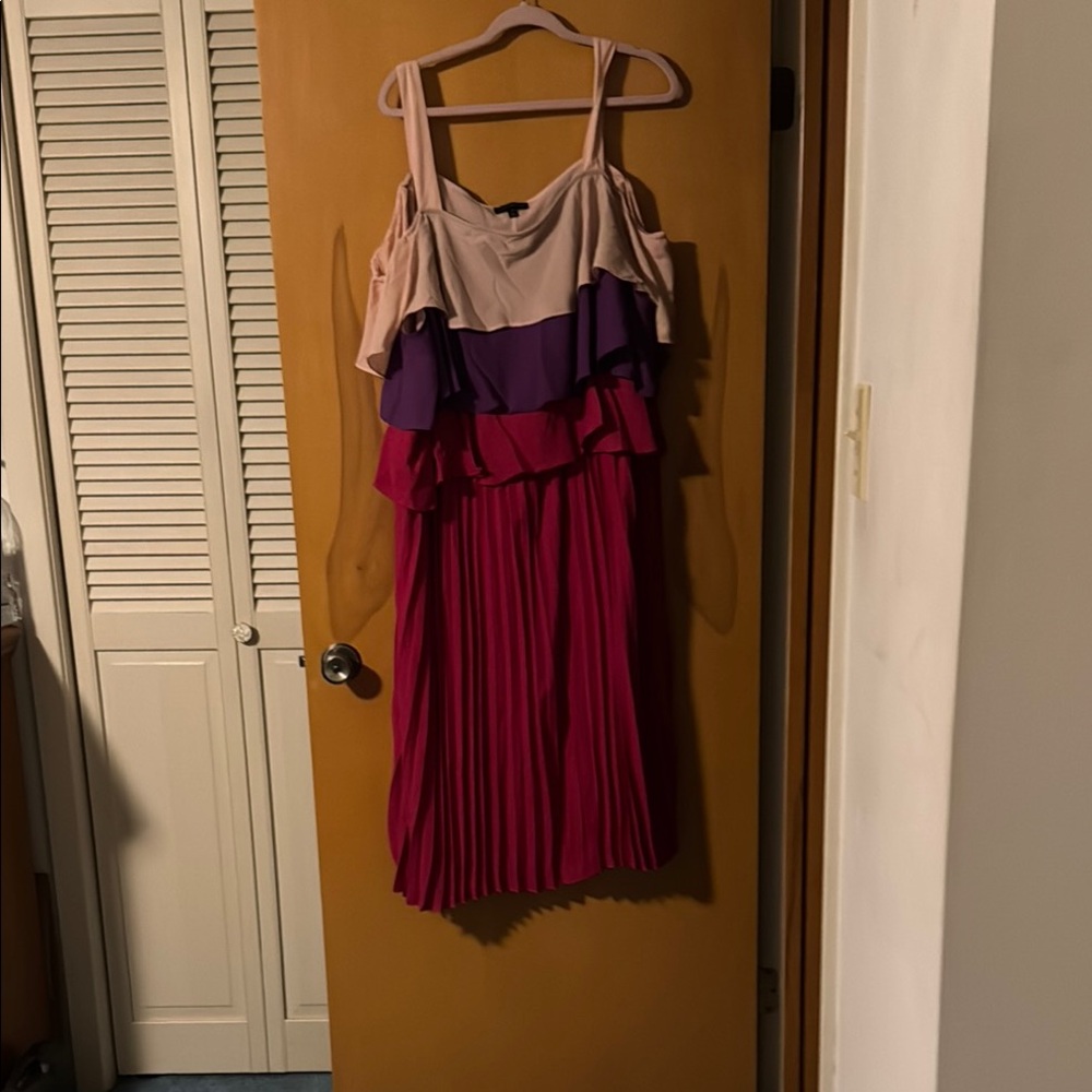 Purple and Pink Pleated Midi Sundress for Cocktail